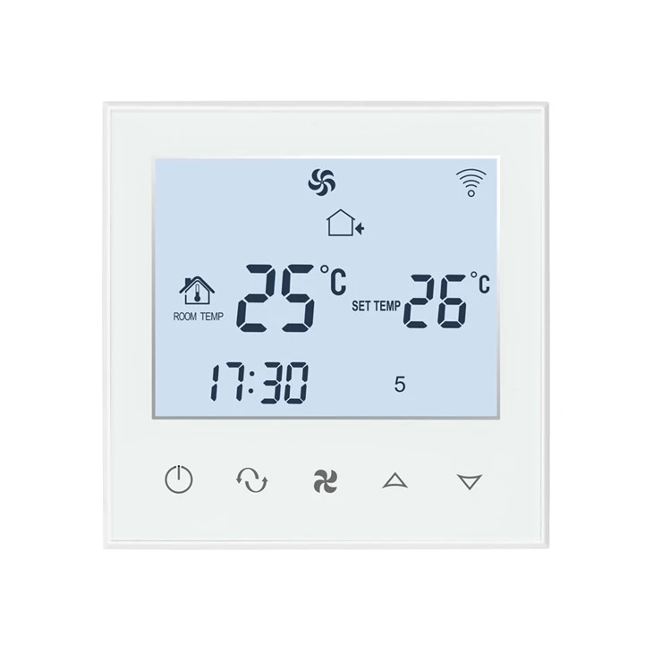Balto ekrano 2 vamzdžių ir 4 vamzdžių ventiliatoriaus ritės termostatas TDS21-AC